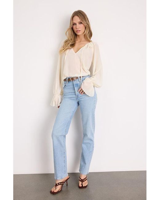 Lulus Blue Florencia Ruffled Long Sleeve Top