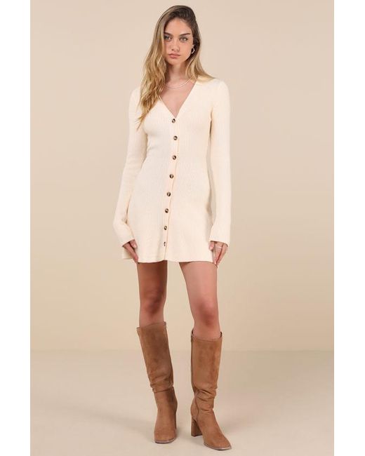 Lulus Natural Adorably Flirty Button-Front Sweater Mini Dress