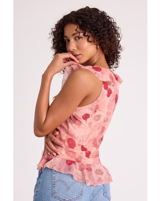 Lulus Red Ivanna Dusty Floral Ruffled Tie-Front Tank Top