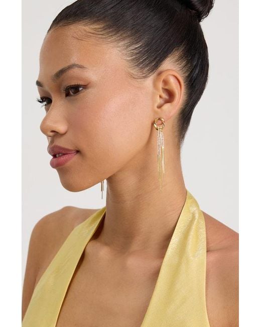 Lulus Metallic Orion 14Kt Rhinestone Fringe Drop Earrings