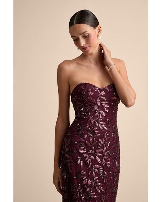 Lulus Red Beyza Sequin Beaded Strapless Midi Dress