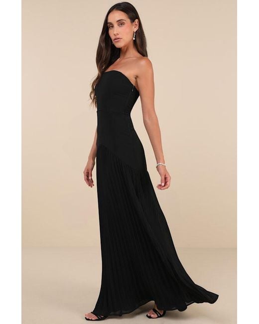 Lulus Blue Celebratory Aesthetic Pleated Strapless Maxi Dress