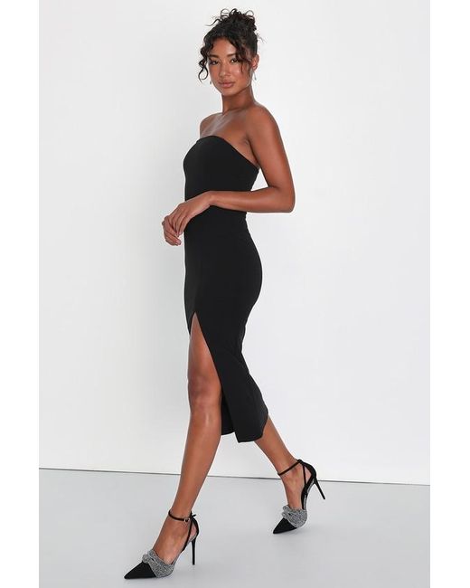 Lulus Black Modern Stunner One-Shoulder Bodycon Midi Dress