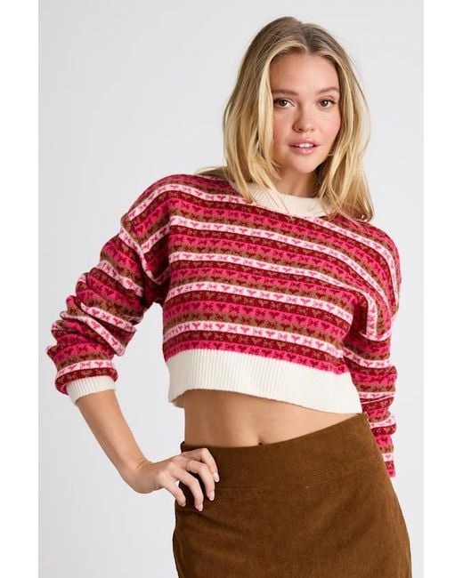 Lulus Red Townes Striped Heart And Bow Cropped Sweater Top
