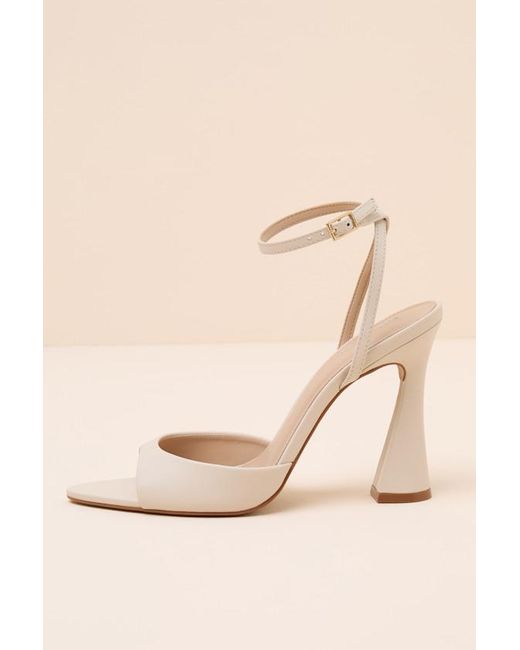 Steve Madden Natural Beki Bone Leather Ankle Strap High Heel Sandals