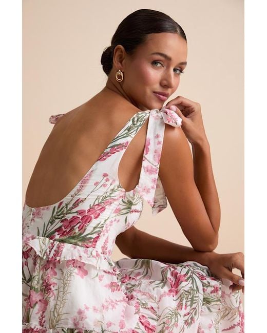 Lulus Pink Naenia Floral Tiered Tie-Strap Midi Dress