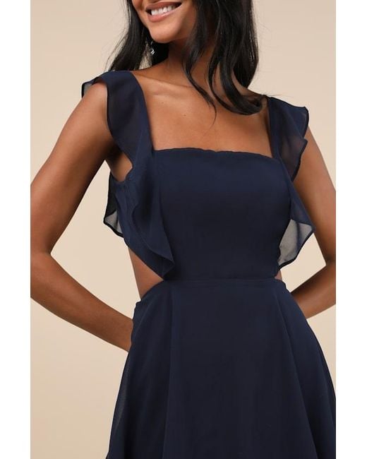 Lulus Blue Elegant Event Ruffled Tie-Back Tiered Maxi Dress