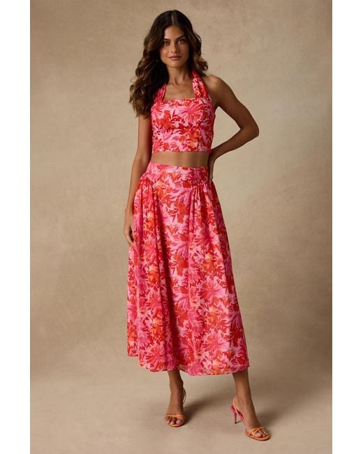 Lulus Red Nashira Multi Floral Halter Top