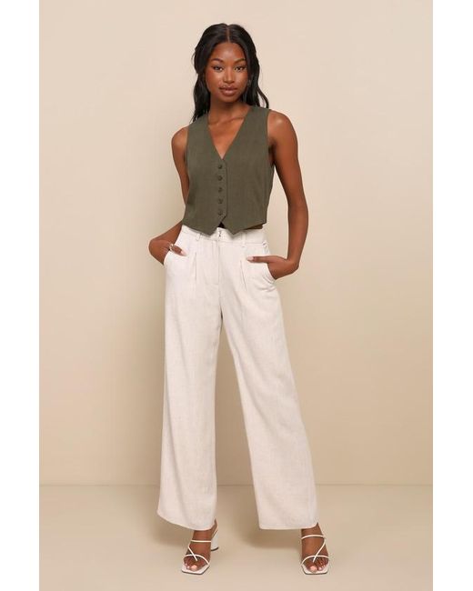 Lulus Natural Sophisticated Stroll Linen High-Rise Straight Leg Pants