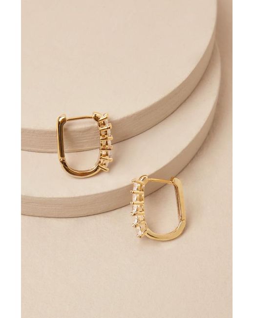 Lulus Natural Vasha Rhinestone Huggie Hoop Earrings
