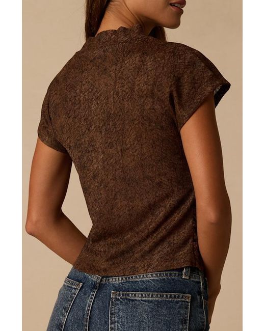 Lulus Blue Daven Dark Lace Short Sleeve Top