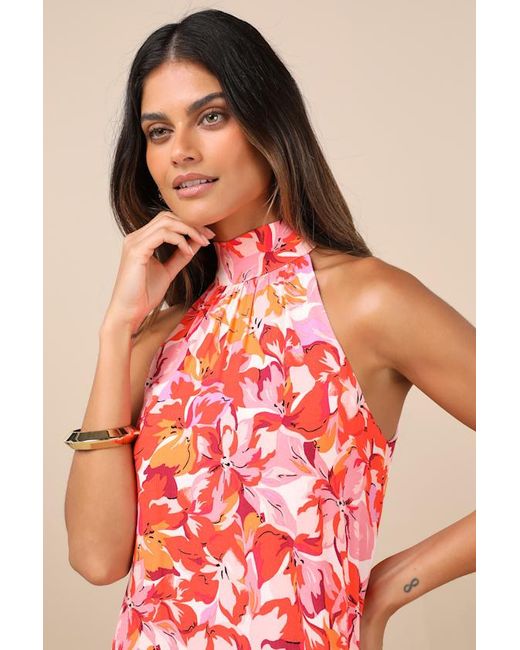 Lulus Red Tied Back To You Floral Print Mini Shift Dress