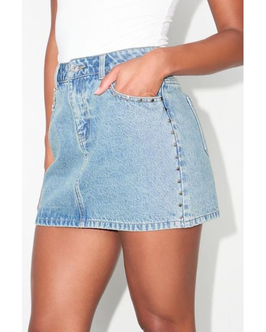 Lulus Blue Tayana Light Wash Studded Denim Mini Skirt