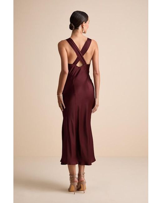 Lulus Red Ellena Satin Slip Midi Dress