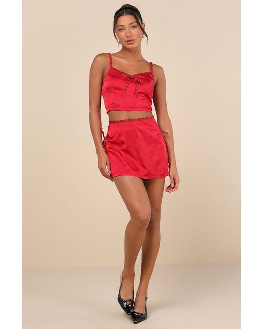 Lulus Red Flawless Impression Satin Cami Crop Top