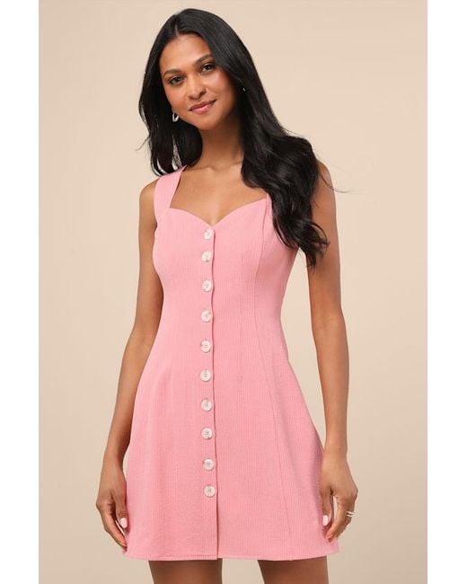 Lulus Pink Sarie Textured Button-Front Mini Dress