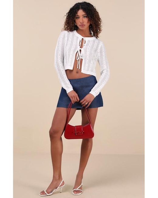 Lulus White Alwilda Pointelle Knit Tie-Front Cardigan Sweater Top