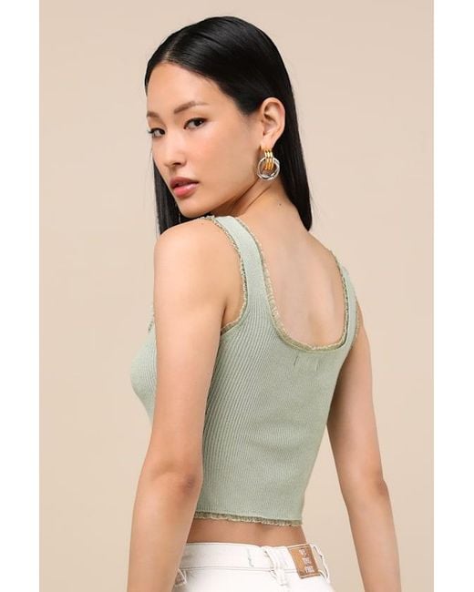 Lulus Green Josepha Sage Ribbed Knit Ruffled Crop Tank Top