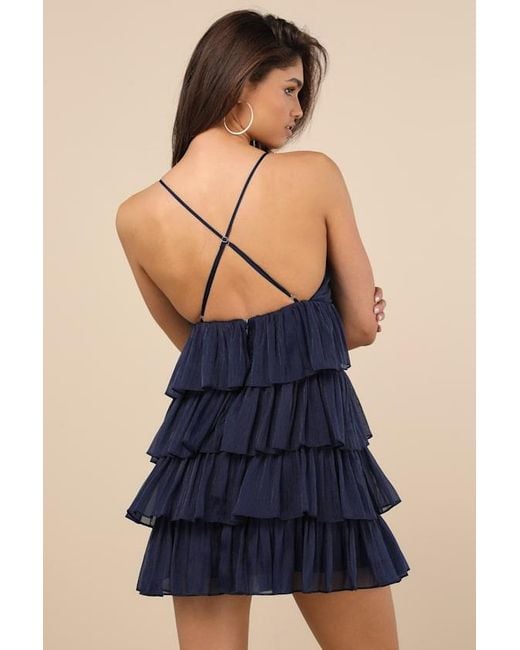 Lulus Blue The Party's Tier Organza Tiered Backless Mini Dress