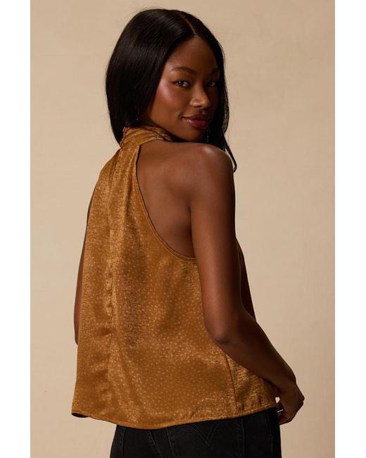 Lulus Black Camille Bronze Satin Mock Neck Tank Top