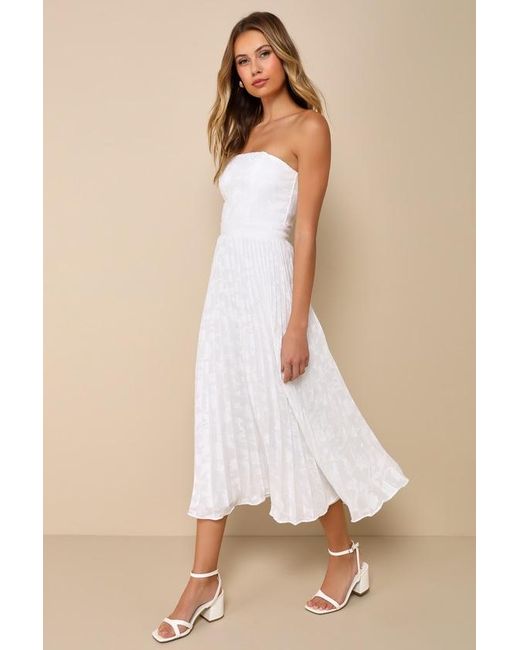 Lulus Natural Perfectly Stunning Jacquard Strapless Midi Dress
