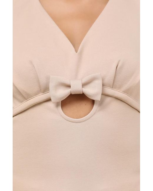 Lulus Natural Patrizia Cutout Bow V-Neck Sleeveless Top