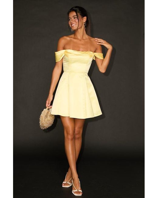 Lulus Black Rhylee Satin Lace-Up Off-The-Shoulder Mini Dress