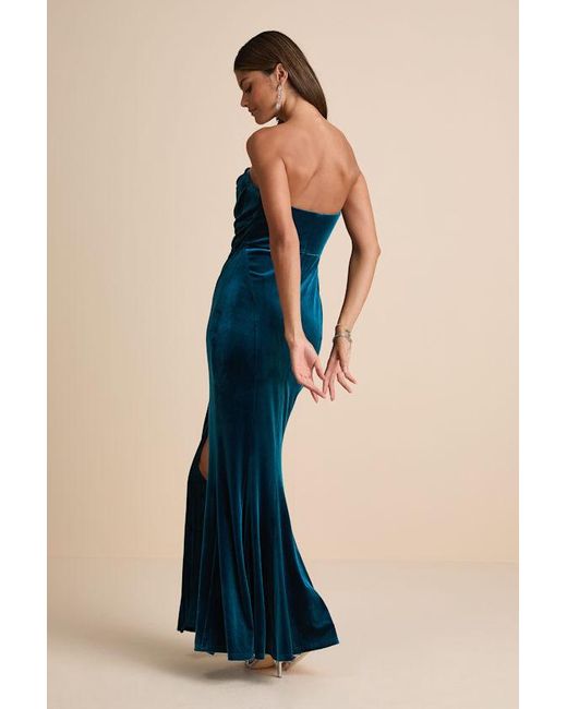 Lulus Blue Perfectly Captivating Dark Velvet Strapless Maxi Dress