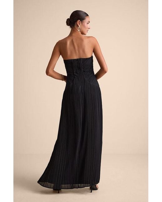 Lulus Black Narasha Pleated Strapless Maxi Dress
