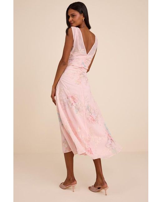 Lulus Natural Jilly Blush Floral Embroidered Ruched Midi Dress