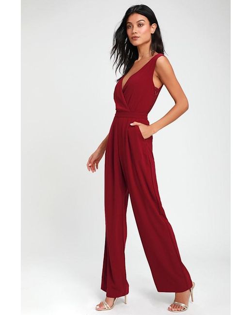 Lulus Red Kiska Lace Wide-Leg Jumpsuit