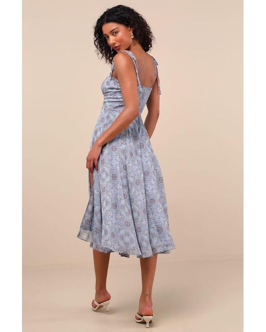 Lulus Blue Winnie Paisley Tie-Strap Midi Dress