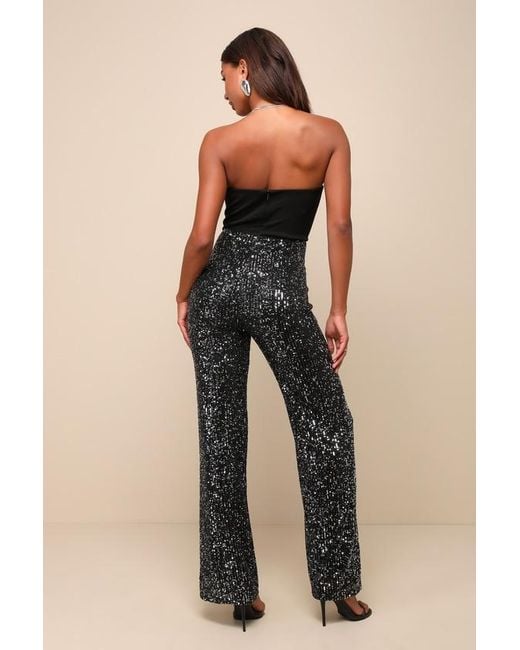 Lulus Blue Marvelous Fun Sequin Strapless Straight Leg Jumpsuit
