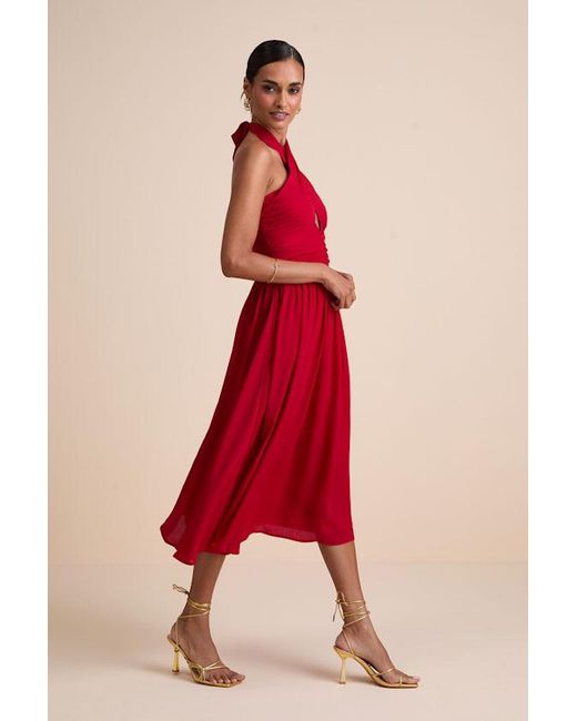 Lulus Red Emrah Cross-Front Cutout Halter Midi Dress