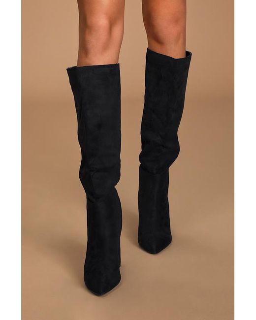 Lulus Black Katari Suede Pointed-Toe Knee High Boots