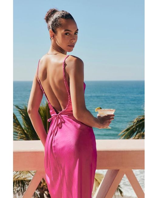 Lulus Pink Katrien Textured Satin Backless Midi Slip Dress