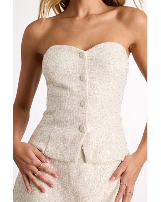 Lulus White Brionee Tweed Sequin Button-Front Strapless Top