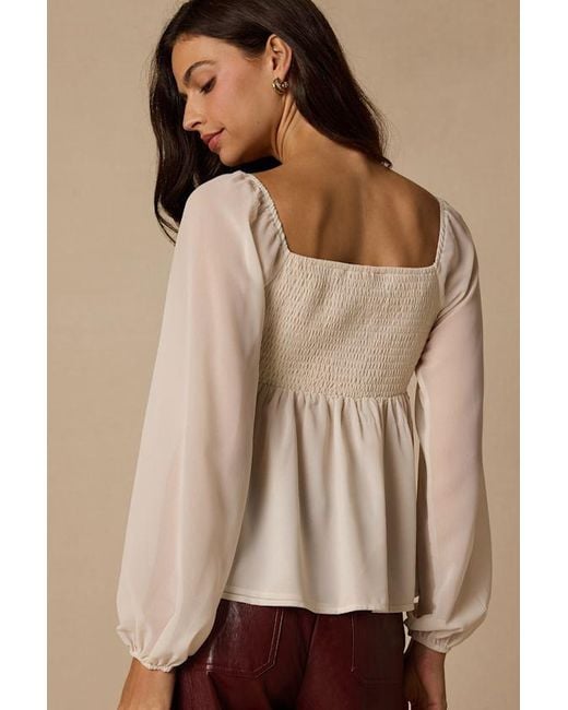 Lulus Natural Lemmie Chiffon Tie-Front Long Sleeve Top