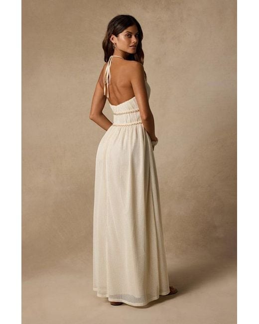Lulus Brown Alda Cream Crochet Knit Seashell Maxi Dress
