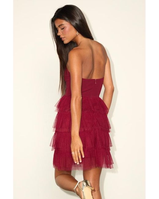 Lulus Fabulous Thoughts Tulle Strapless Tiered Mini Dress