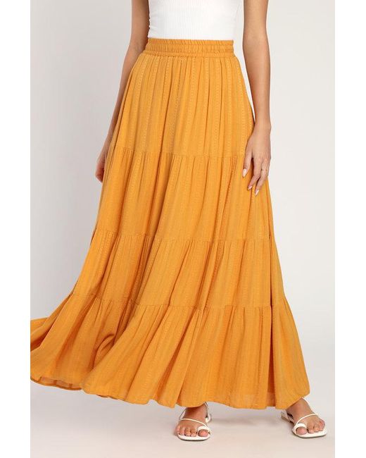 Lulus Yellow Sunset By The Sea Embroidered Tiered Maxi Skirt