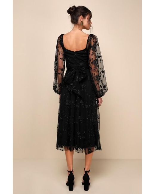 Lulus Black Darling Charisma Mesh Embroidered Midi Dress