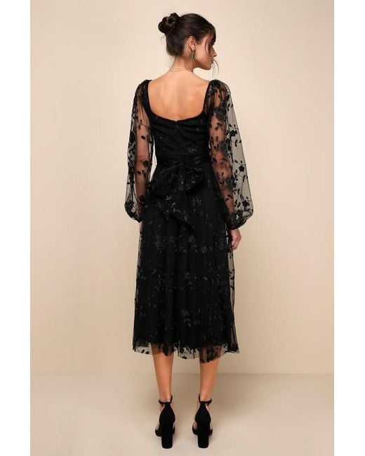 Lulus Black Darling Charisma Mesh Embroidered Midi Dress
