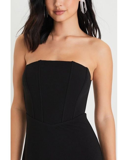 Lulus Black Fancy Behavior Bustier Strapless Feather Midi Dress