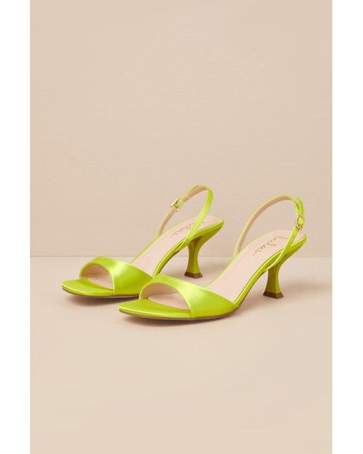 Lulus Yellow Soline Lime Satin Slingback Low Heel Sandals