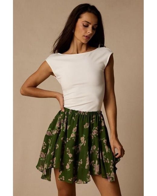 Lulus Green Rylan Floral Skater Mini Skirt