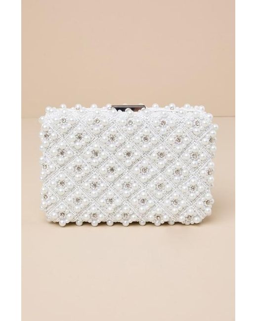 Lulus Natural Utterly Elevated Pearl Rhinestone Rectangular Clutch