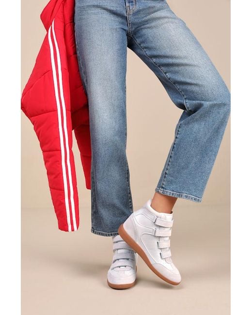 Steve Madden White Mustang Suede High-Top Wedge Sneakers