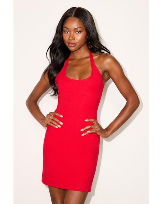 Lulus Red Jazzy Ponte Knit Halter Mini Dress