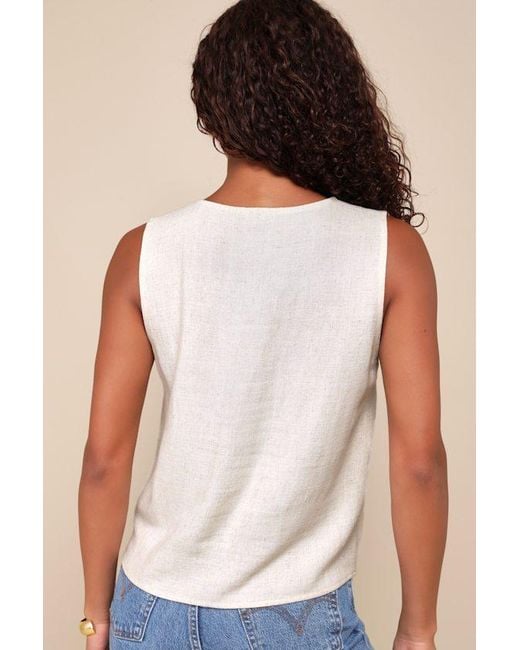 Lulus White Casually Sophisticated Linen Sleeveless Button-Front Top